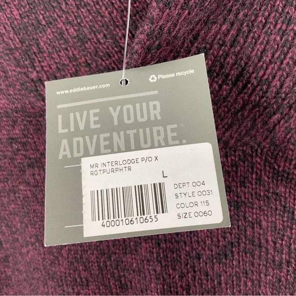 Eddie Bauer Purple Wool Blend Knit Crowl Pullover Cardigan Sweater Size L (NWT). - Picture 7 of 7